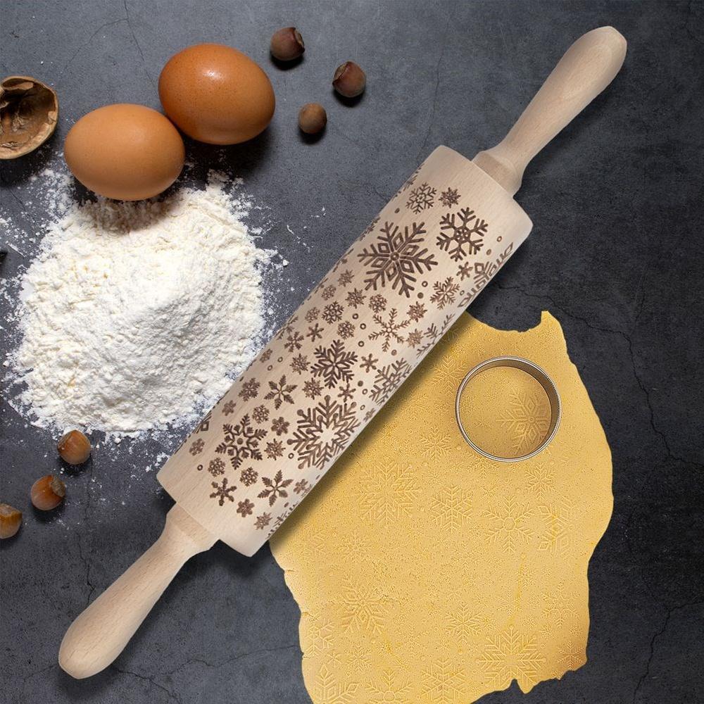 Decorative Wooden Rotating Snowflake Rolling Pin 39 Cm