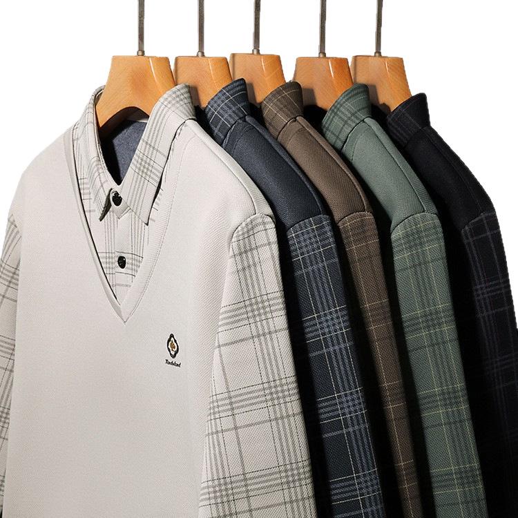 Men's Autumn/Winter Faux Two-Piece Fleece Polo Base Layer Shirt