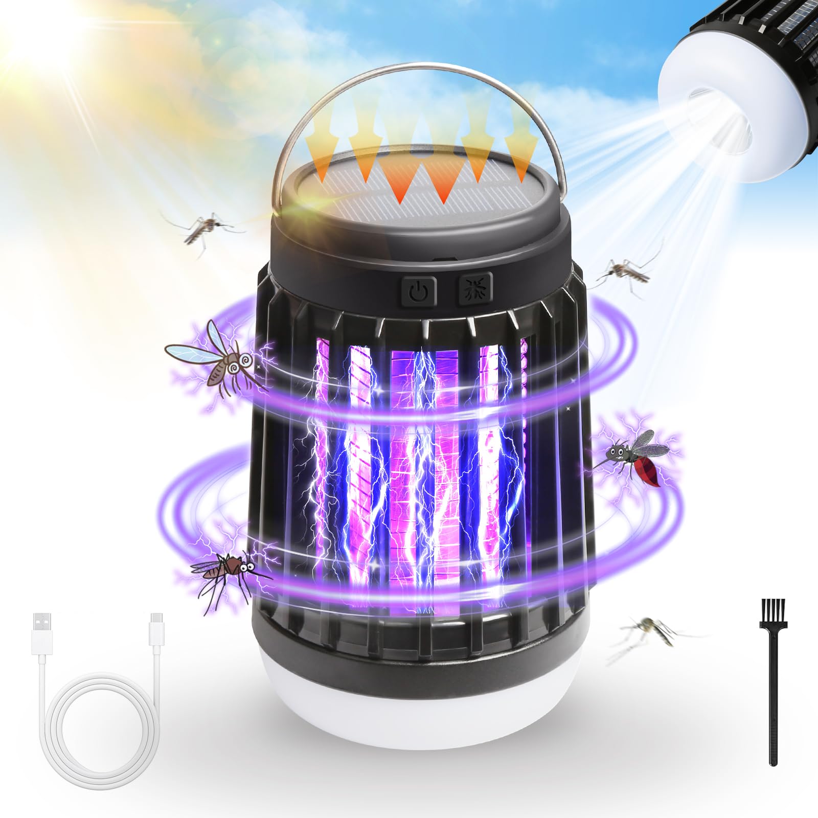 Glossave Electric Insect Killer, Solar Powered [2026 Summer Innovative Version, USB & Solar Rechargeable], for Fruit Fly and Mosquito Trap, Insect Rep