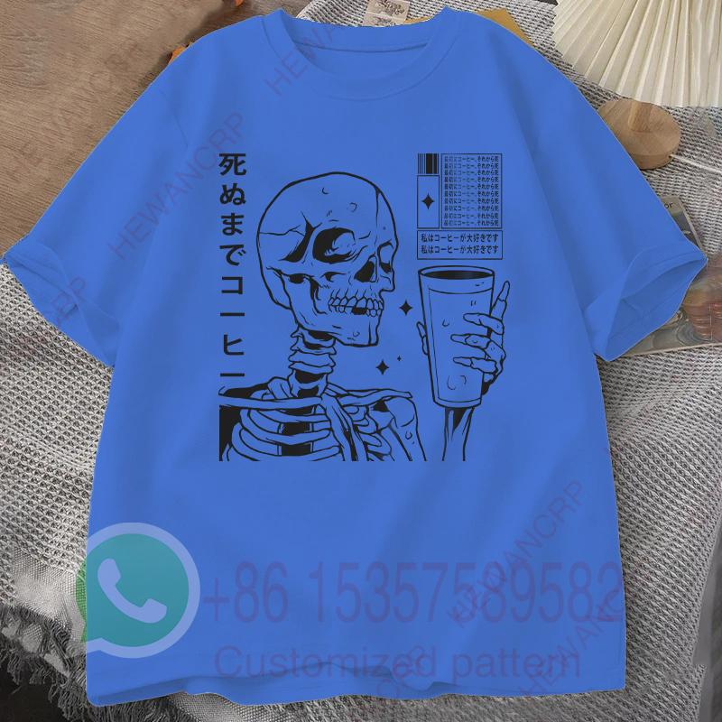 Japanese Skeleton Coffee Tshirt Summer Tracksuit Mens Round Neck Pullover Shortsleeved Casual Sportswear Harajuku Streetwear