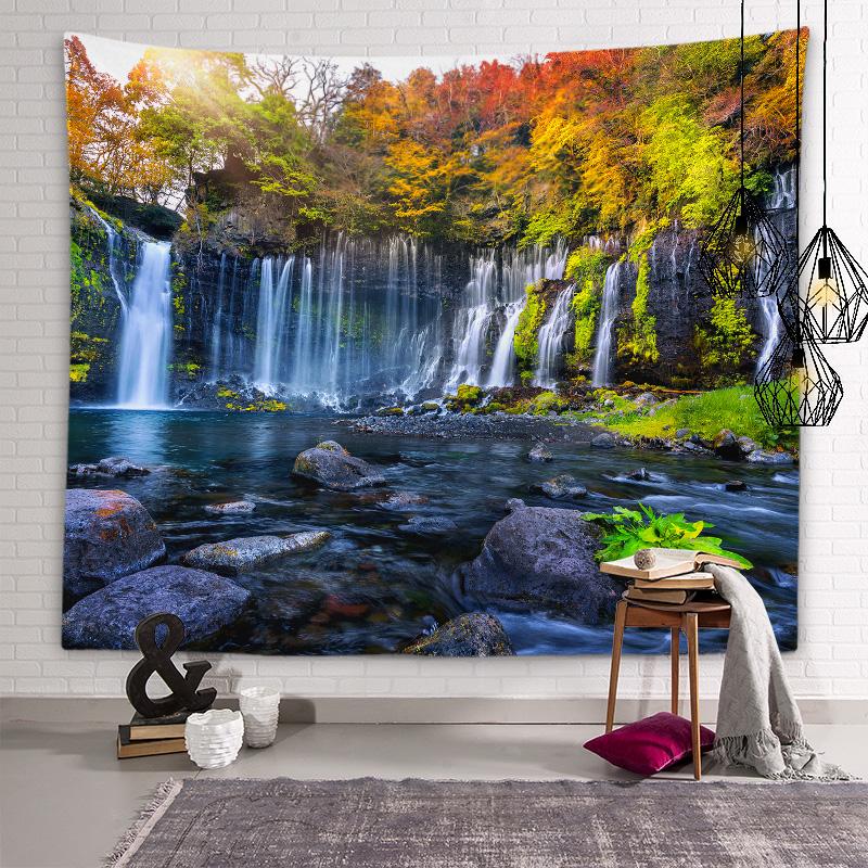 Mountain and Flowing Water Artistic Conception Tapestry Waterfall Wall Art Tapestry Room Personality Decoration Home Decoration