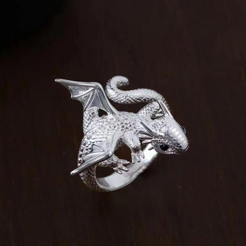 Flying Dragon Diamond-Shaped Ring: Fashionable, Unique Design, Adjustable Index Finger, Cool High-End Style.