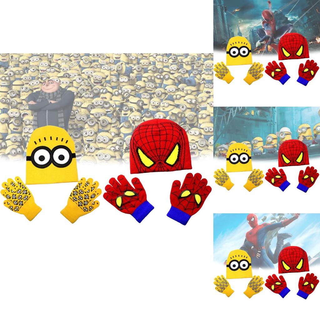 Soft Acrylic Minions Gloves And Hat Set For Kids Adorable Cartoon Winter Accessories