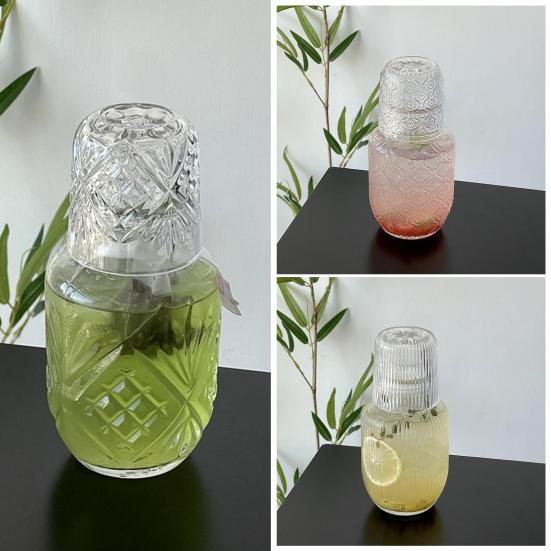 Wasserkaraffe und Glas Set Vintage Nacht Trinkbecher Set Klares Nachttischglas Saftkrug für Wasser Tee Saft