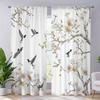 2-piece Floral and Bird Print Curtains, Polyester Fabric, Machine Washable, Suitable for Living Room, Bedroom