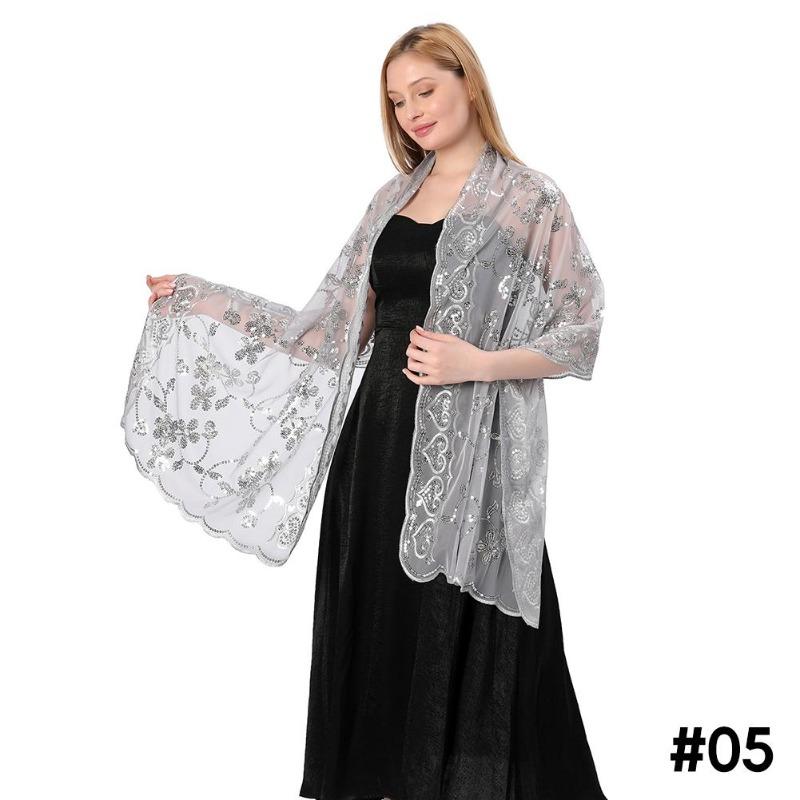 Sequ Shawl Wraps for Evening Dresses Wedding Decoration Scarf Elegant Hijab Cover for Ramadan Festivals Women's Modest Fashion Floral Shawl