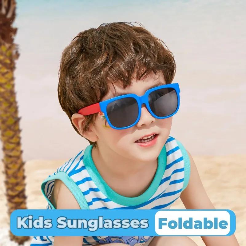 Fashion Kids Folding Sunglassess New Ultralight Candy Color Children Sun Glasses Portable Square Frame Eyewear For Girls Boy