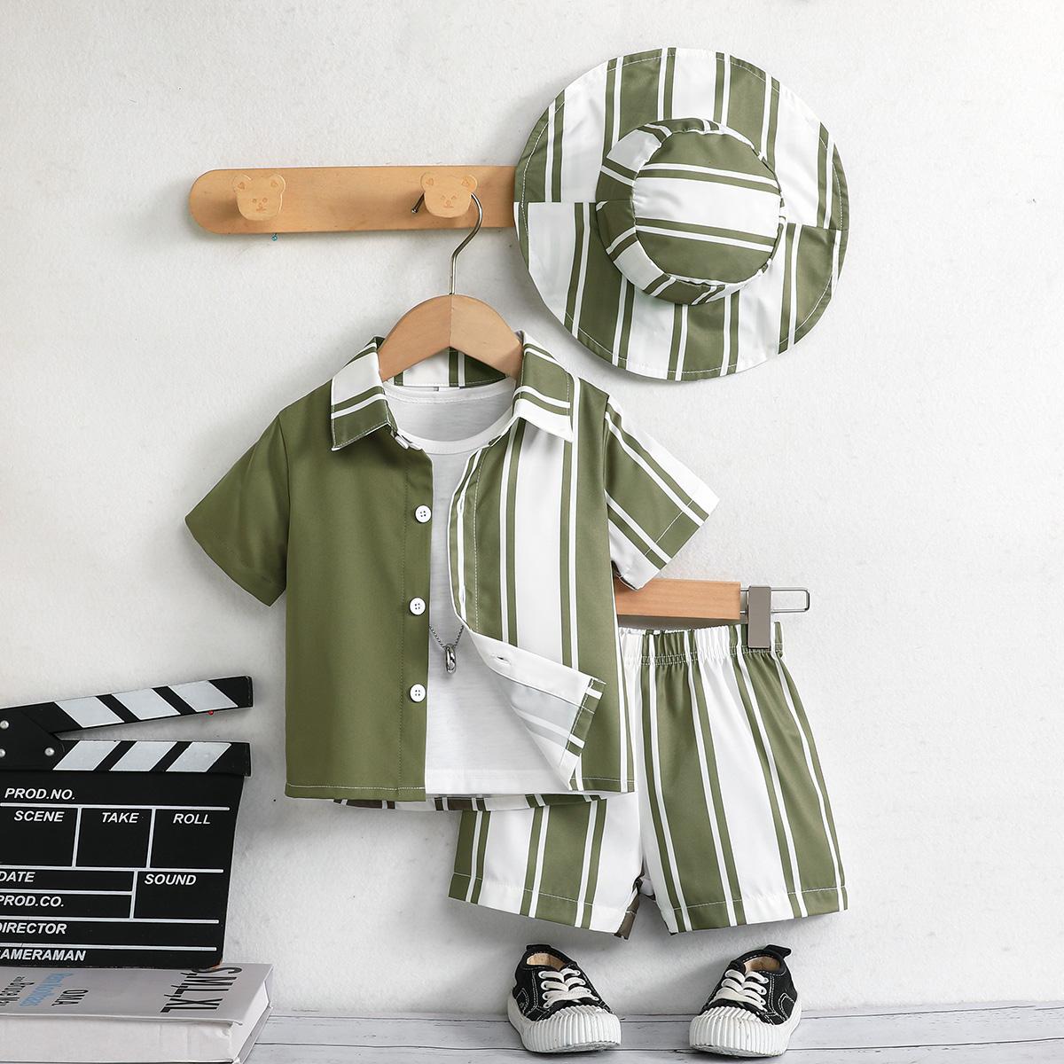 

Boys Color Block Striped 3Pcs Outfit with Hat 4Y темно-сірий