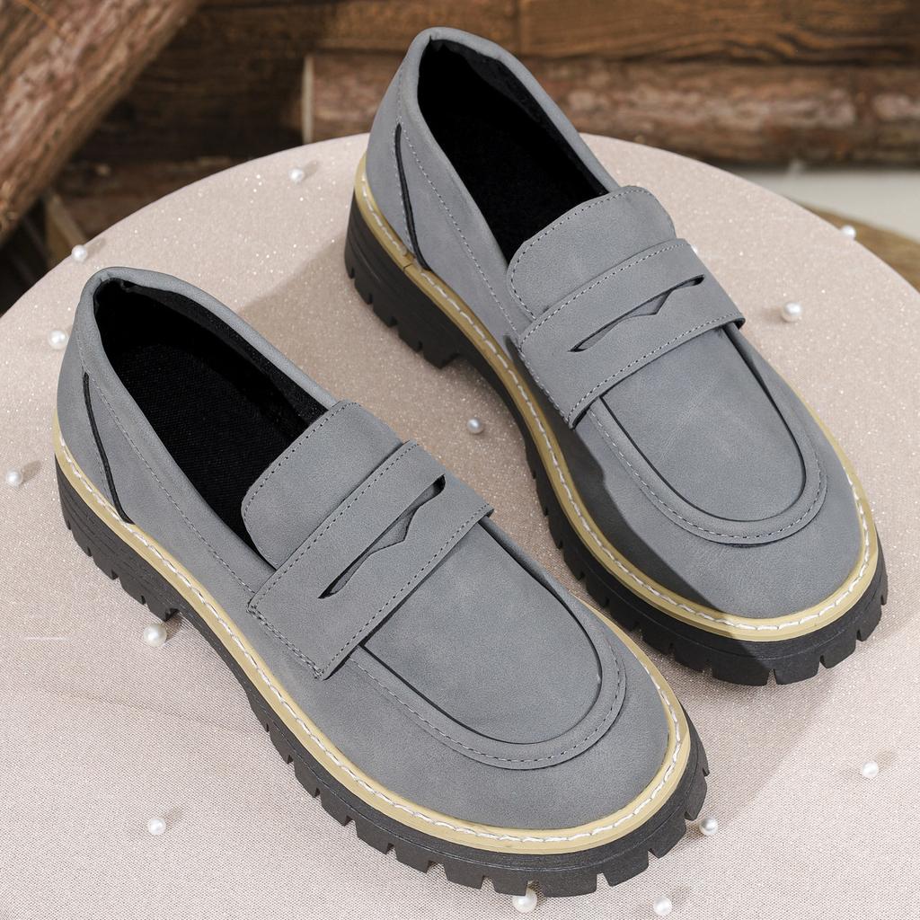 Retro Single Shoes Women's New Winter Casual British Style Large Size Shoes Thick Heel Thick Sole