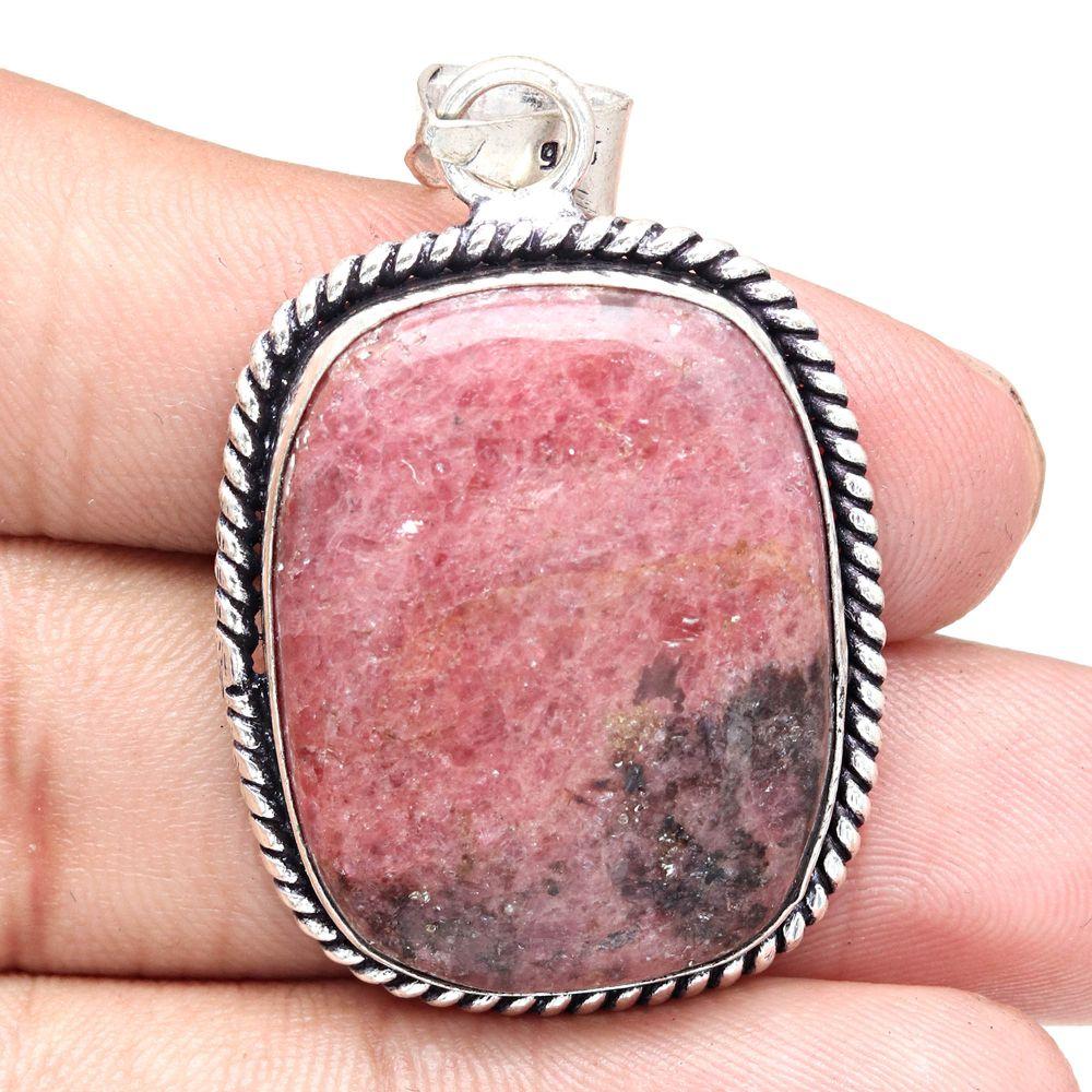 Pendant Rhodonite Gemstone Handmade Mother'Day Gift Silver Jewelry 2"