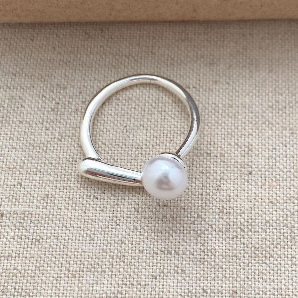Panjbj Copper Shell Pearl Ring For Women Irregular Sweet Romantic Office Jewelry Birthday Gift Dropship
