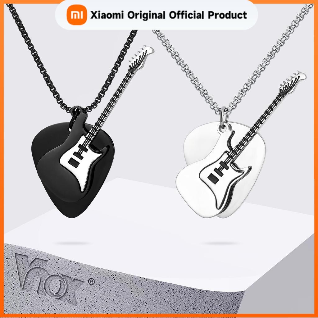 Xiaomi Vnox Guitar Pendant Necklace for Men, 2mm Width Box Chain Punk Necklace, Black Silver Color Stainless Steel Jewelry Gift for Him