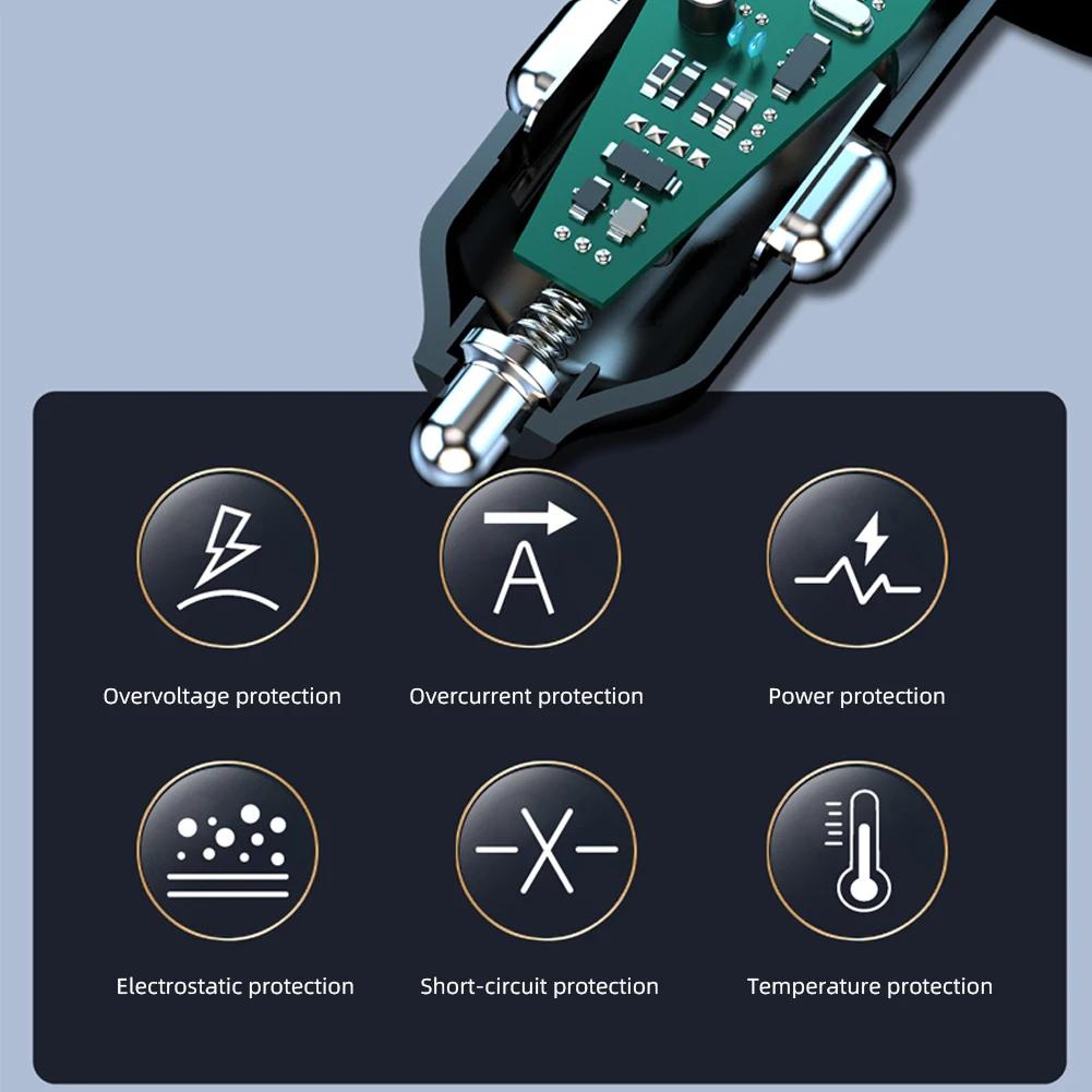 75W Fast Charging 5-port Expansion Car Front and Rear Charging QC PD Ports Type C Three USB Car Chargers Support Fast Charging