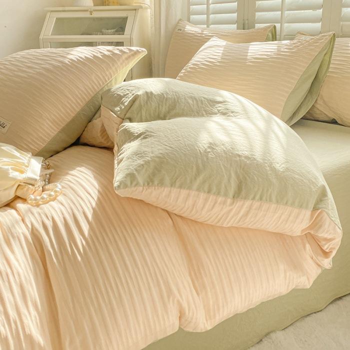 Washed Cotton Four-piece Set, Simple Bed Sheet Quilt Cover, Dormitory Pure Cotton Solid Color Three-piece Set