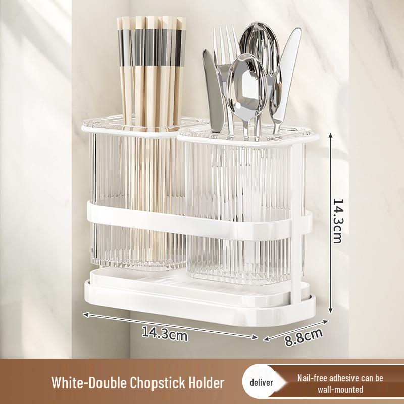 Wall-Mounted Multifunctional Kitchen Knife & Cutlery Holder with Drainer