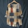 Women's Fashionable And Casual Shirt Long-sleeved V-neck Print Cotton And Linen Blouse
