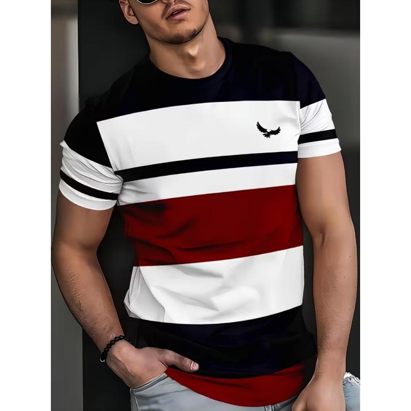 Men T-Shirt Fashion Simple Striped Printed Street Harajuku Short Sleeve Oversized Tops Summer Daily Versatile Men's Clothing