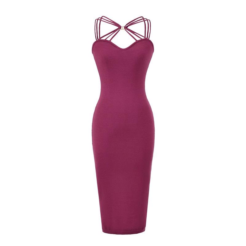Women's Pure Desire Cross-Strap Knit Dress: Elegant Waist-Cinching, Slimming, Hip-Hugging Short Skirt