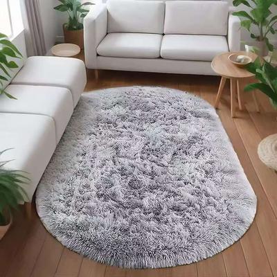 Tied-dye Luxury Grey Oval Rug For Living Room Sofa Area Rug Soft Shaggy Bedroom Rug Plush Carpet For Kids Room Home Decor
