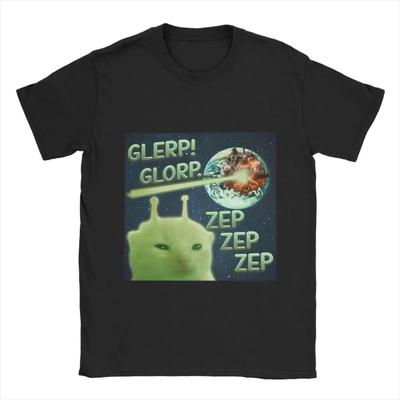 Camisetas Divertidas de Hombre Glorp Gato Alienígena Meme Cerebro Podrido Ropa de Algodón Puro Camiseta de Manga Corta Crazy Cuello Redondo Camiseta Estampada