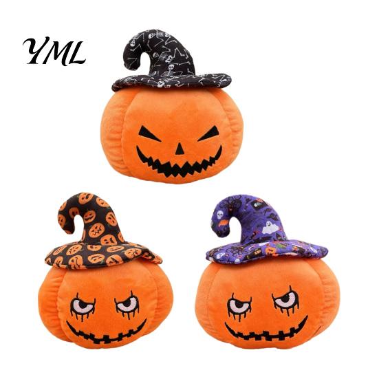 Creative Halloween Holiday Gift Pumpkin Plush Toy, Cute Wizard Hat Stuffed Animal Pillow for Smiling Plushie Sofa Bed, Spooky Home Decor Ornament