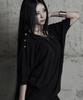 URBANUNIQUE LABEL Metal Button Loose Fit Draped Top Black