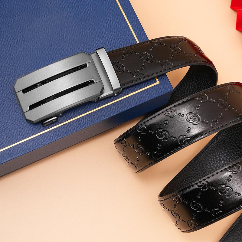 Men'S New Belt Leather Travel Premium Business Belt Simple Casual Versatile Automatic Buckle Belt