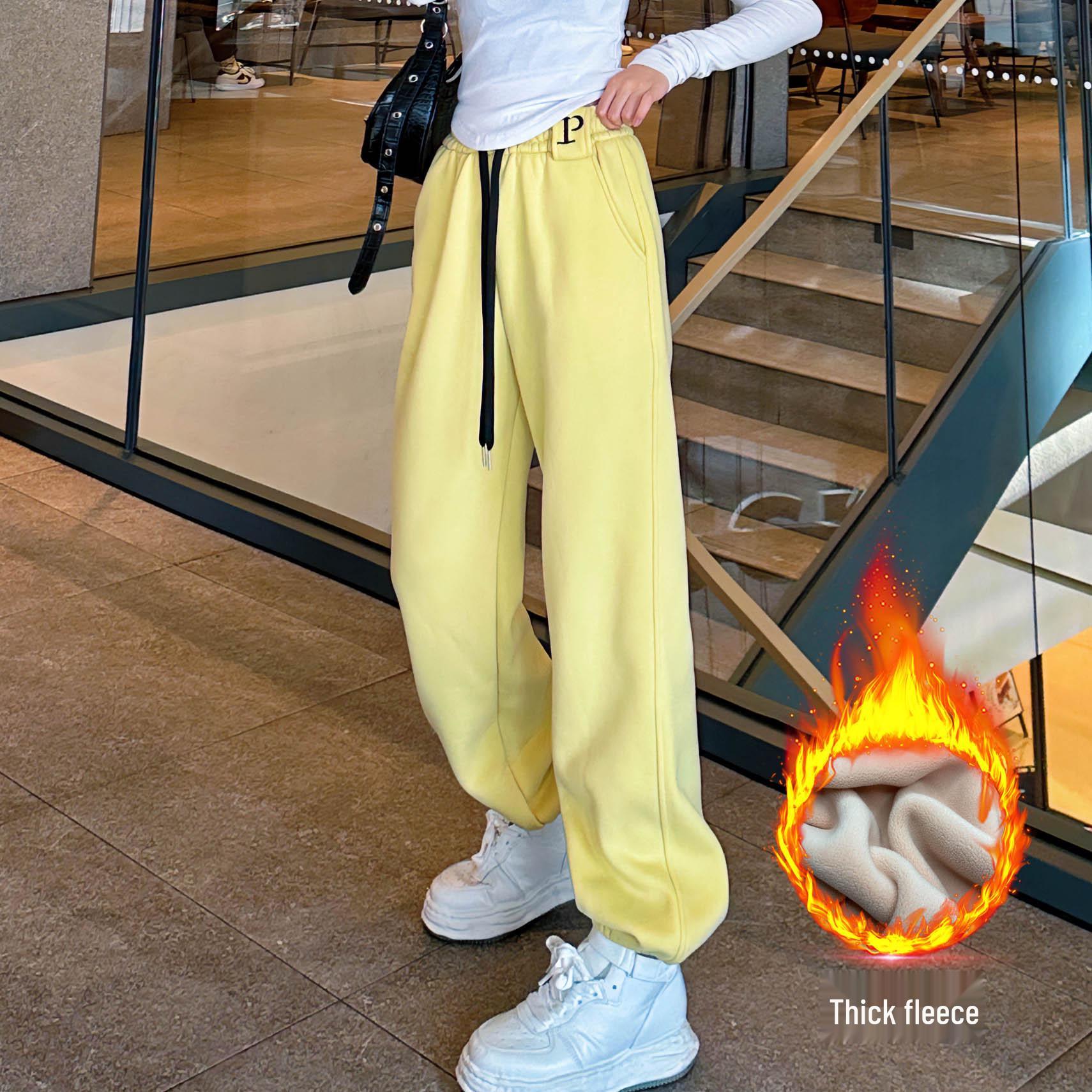 Women s High-Waist Candy Color Fleece Sweatpants with Elastic Waistband M