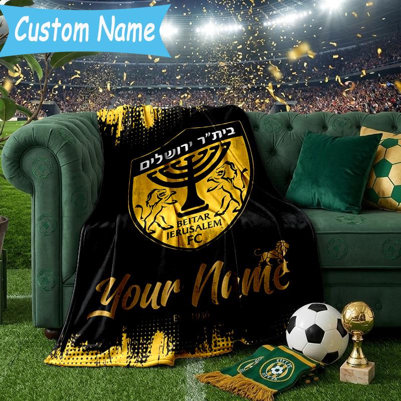 Custom Name Jerusalem Fc Logo Design Flannel Blanket, Use for Birthday/Holiday Gift, Soft Blanket for Sofa/Bed/Camping/Office, Home Decor