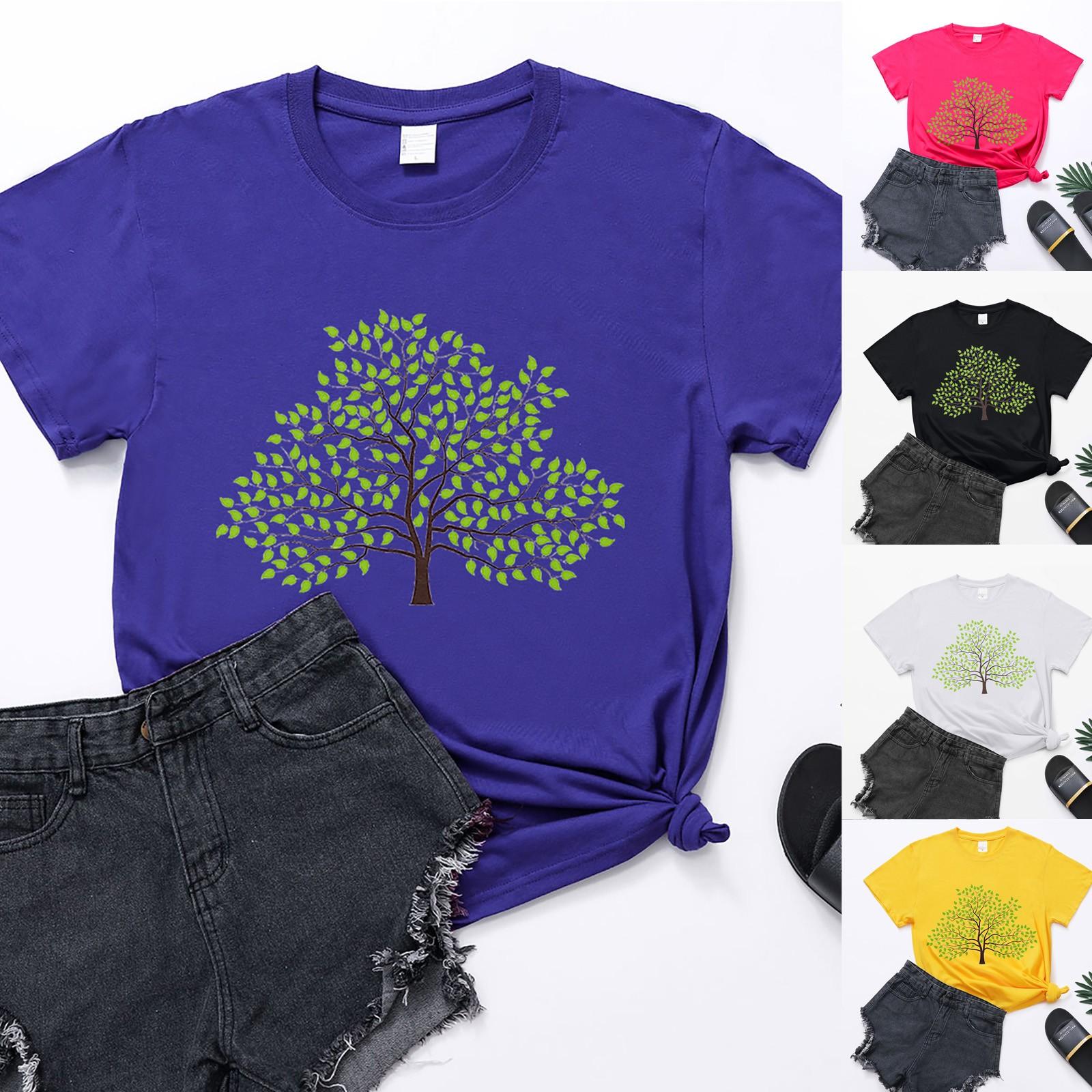 

(Куниде) Женская модная повседневная свободная футболка с круглым вырезом и коротким рукавом с принтом, топ