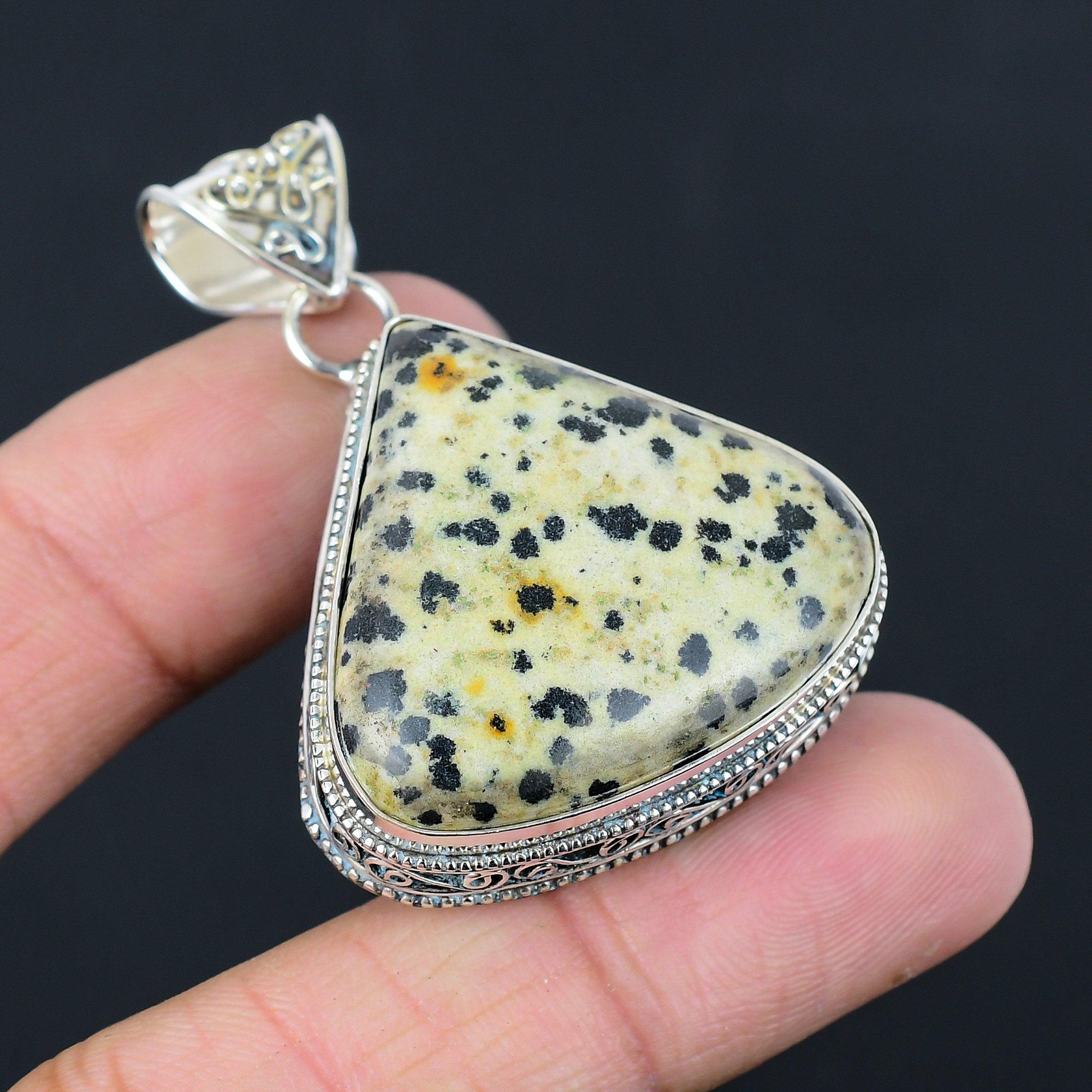 Daughters Day Sale 925 Sterling Silver Pear Dalmatian Jasper Stone New Pendant