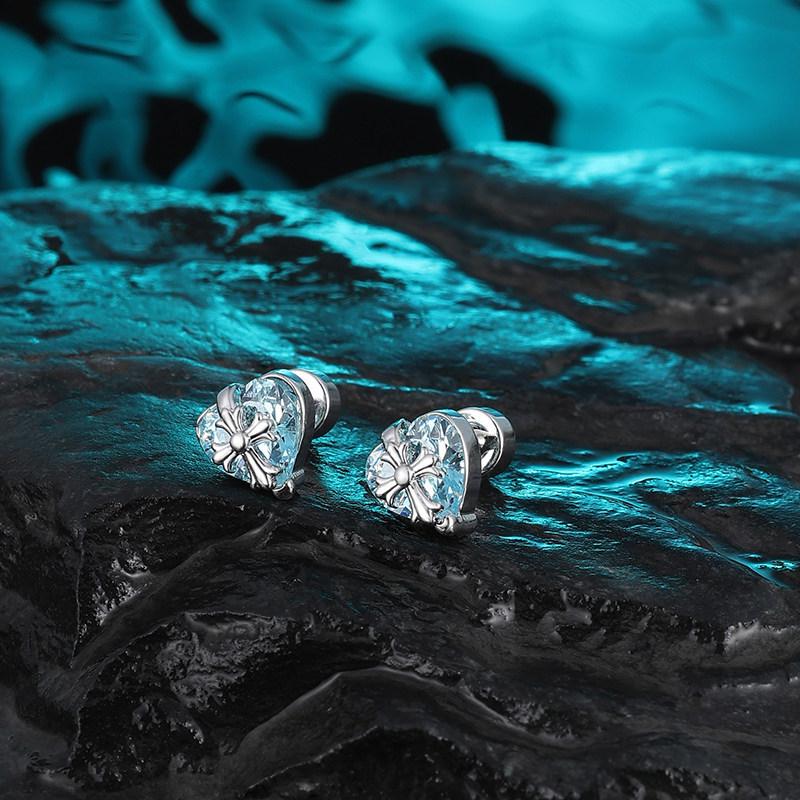 Crushed Ice Blue Winged Titanium Zirconia Stud Earrings - Unisex Cartilage Jewelry