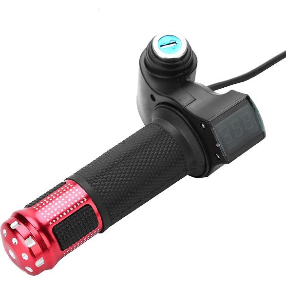 1 Pair Twist Throttle Grips, Twist Throttle Grips with LED Display Screen Handle with Key Knock for 12-84V Electric Bike or Scooters