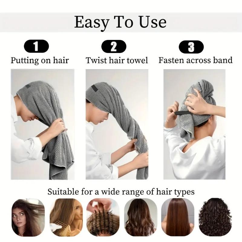 2pcs/set Extra-large Elastic Band Ultra-fine Fiber Dry Hair Towel High Water Absorption Soft and Frizz Control Headscarf