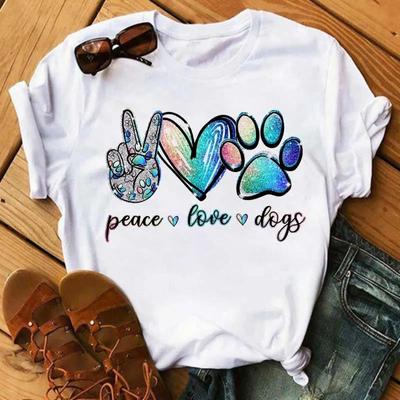 Dogs Paws Unisex T Shirt Peace Love Dog Funny Casual Oneck Short Sleeve T-shirt Summer Kawaii FeUnisex Fashion Tshirt Girl Top Tee