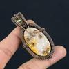Amazing Fossil Coral & Citrine Gemstone Handmade Pure Copper Wire Wrap Jewelry Pendant