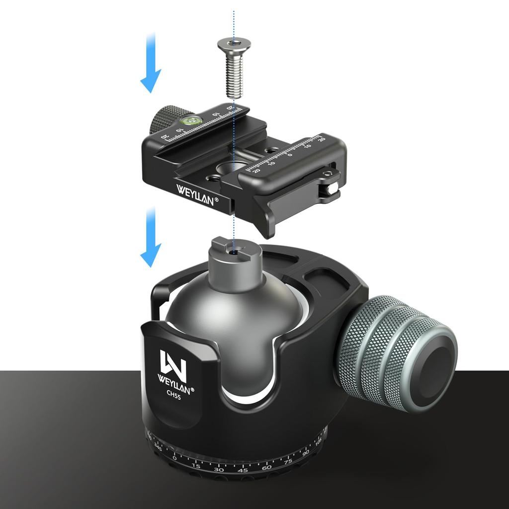 WEYLLAN AP50 Quick Release Tripod Ball Headset with Quick Release Plate for Camera Accessories Clamp, Arca-Swiss Compatible, Dovetail/Picatinny