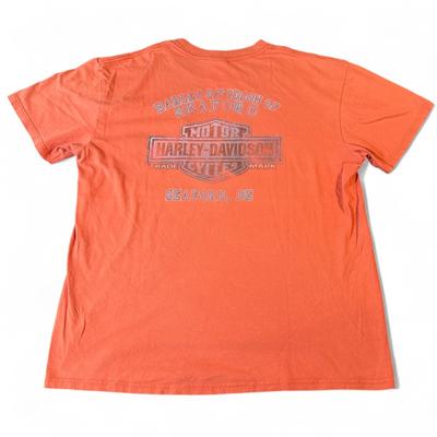 Harley Davidson T-Shirt für Erwachsene Größe XL Orange Beidseitig Motorrad Biker T-Shirt