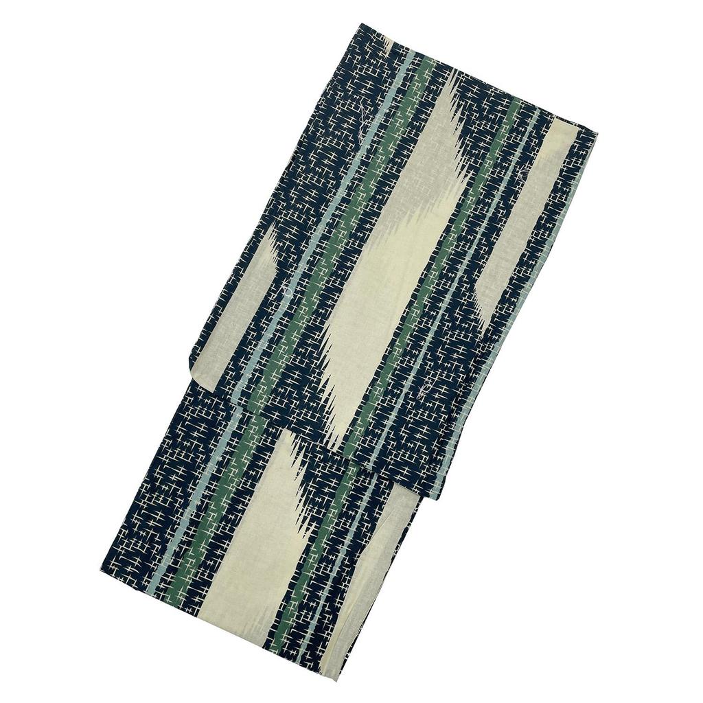 Fuuka Yukata Set Includes Waist and Geta Size Kasuri Cross Pattern with Arrow Pattern Square Z3203CLB253 Men's (4 Pieces) - Obi, Cord, (Geta Clogs) -