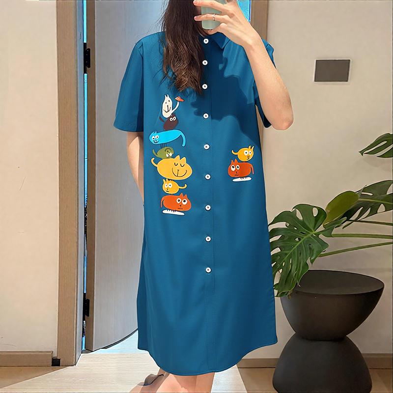 

ZANZEA Women Summer Turn Down Collar Casual Short Sleeve Print Shirt Dress S