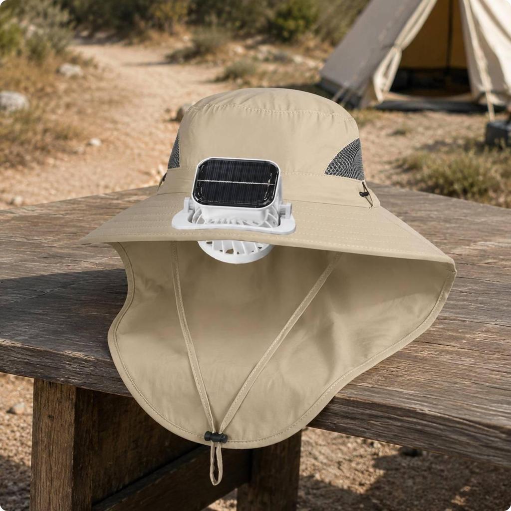 Solar Fan Hat Three Speeds ReEnergizable Cooling USB Charging Dark Gray