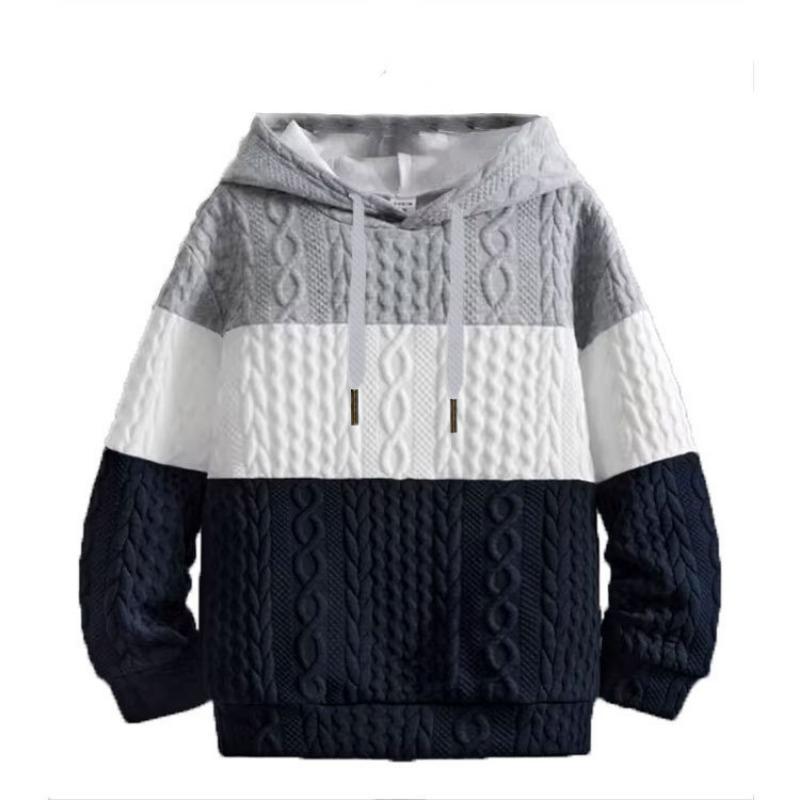 Korean Style Men S Color Block Loose Jacquard Hooded Sweatshirt