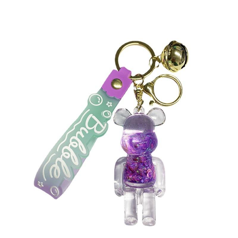 Fashion Violent Bear Quicksand Keychain Personality Punk Bear Car Key Chain Oil Exquisite Backpack Pendant Female