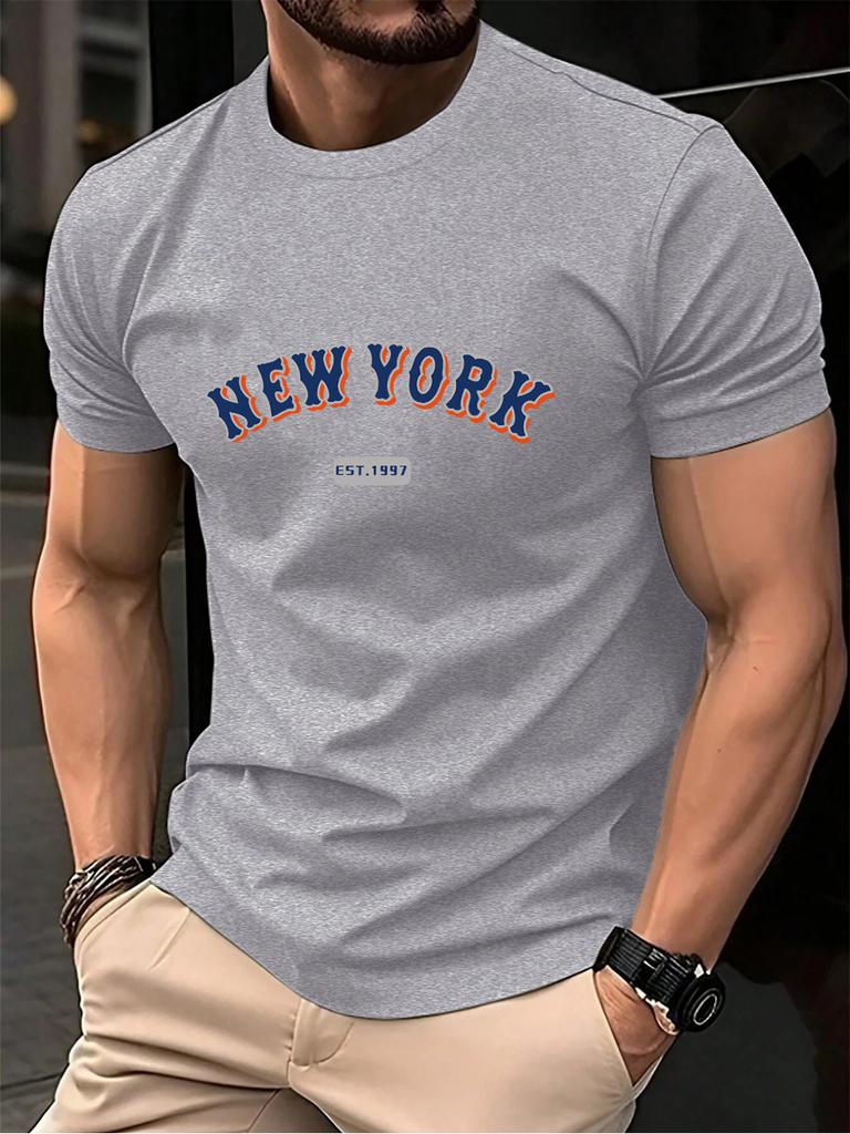 New York Letter Creative Print Cotton TShirts Men Summer Short Sleeve T Shirt Soft Oversized ONeck Tops Basic Male Clothes