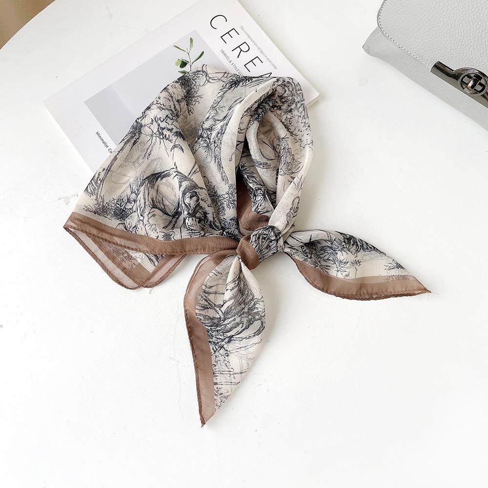 Temperament Silk Scarf Square Scarf Women's Soft Xili Yarn Versatile Scarf Sun Protection Neck Covering Scarf Cashew Nut Square Scarf Thin Scarf