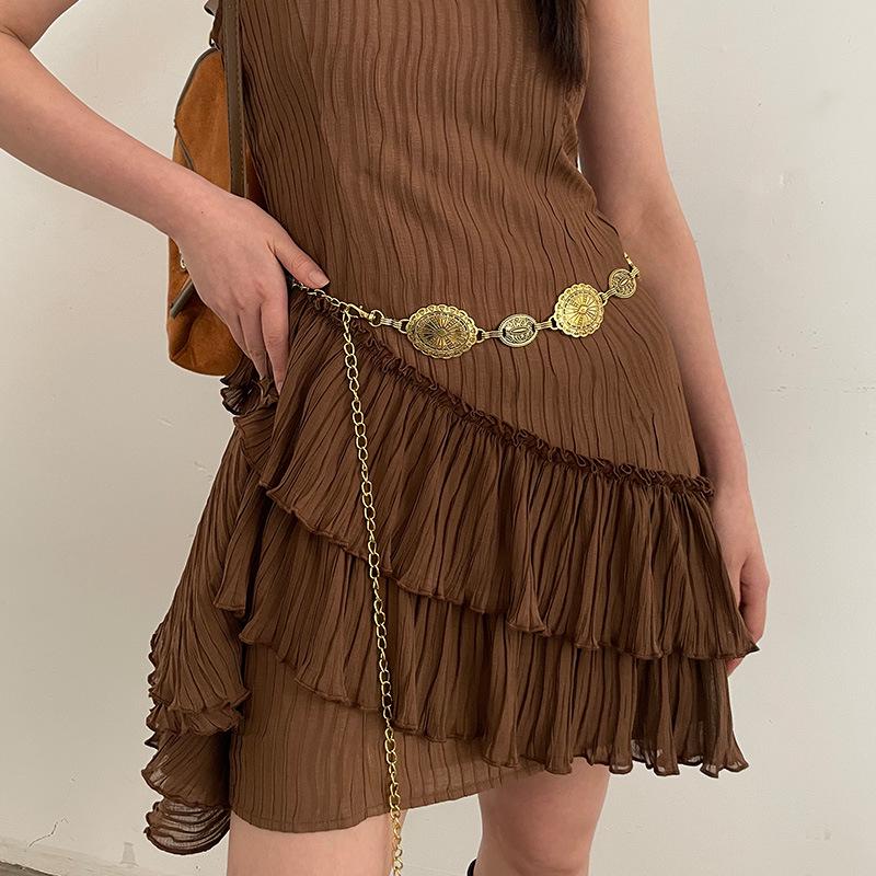 

Шикарный женский металлический пояс-цепочка: Универсальный пояс-корсет для платьев, костюмов и ханьфу золотой