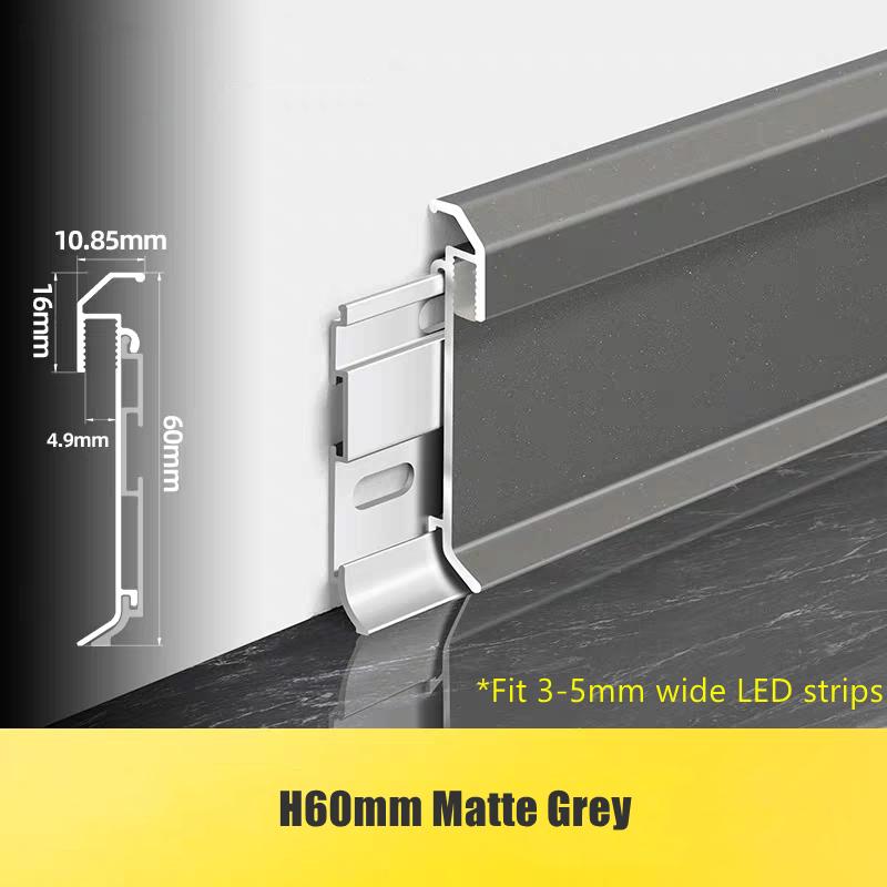 H60/80mm Thin LED Skirting Line Simple Aluminium Profile Floor Baseboard Strip Light Metal Wall Skirting Corner Linear Lamp