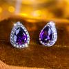 Boho Female Crystal Green Blue Stone Small Silver Color Stud Earrings Vintage Party Wedding Jewelry For Women