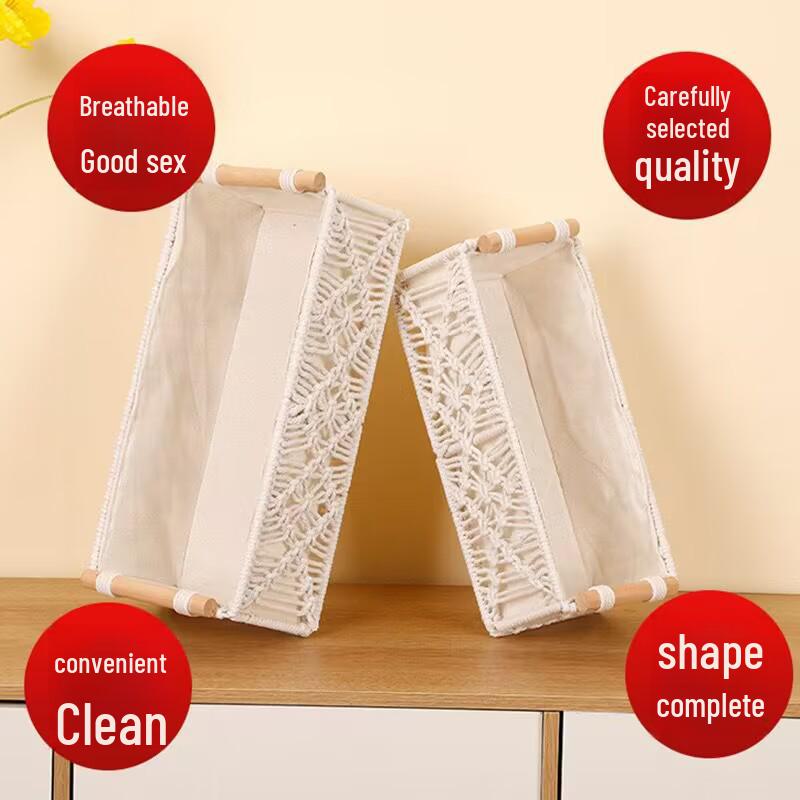 Bohemski Skandynawski Ręcznie Tkany Koszyk z Bawełnianego Sznurka na Kosmetyki, Przekąski, Kwiaty i Owoce