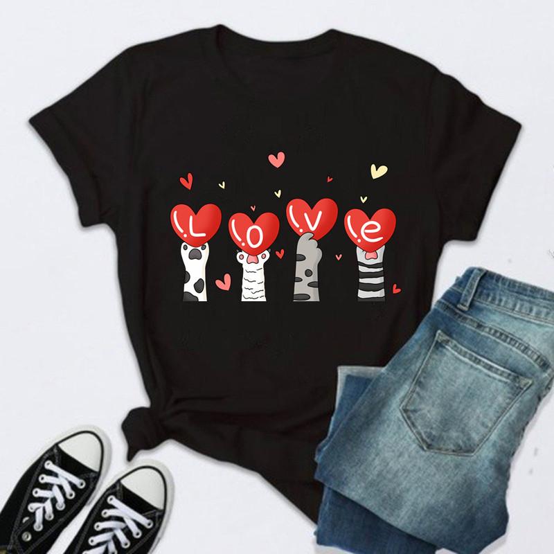 Women Rose Print Black T Shirt Female 2026 Valentine New Tshirt Fashion Short Sleeve Tee Tops Harjauku Cute Tshirt Graphic Y2K